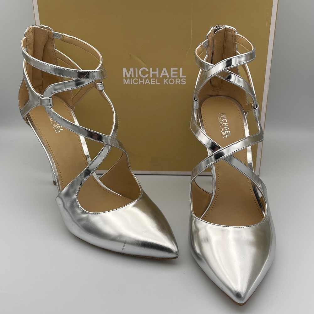 Michael Kors Women's Shoe Catia Pump Metallic Leather Silver Size 8 M US